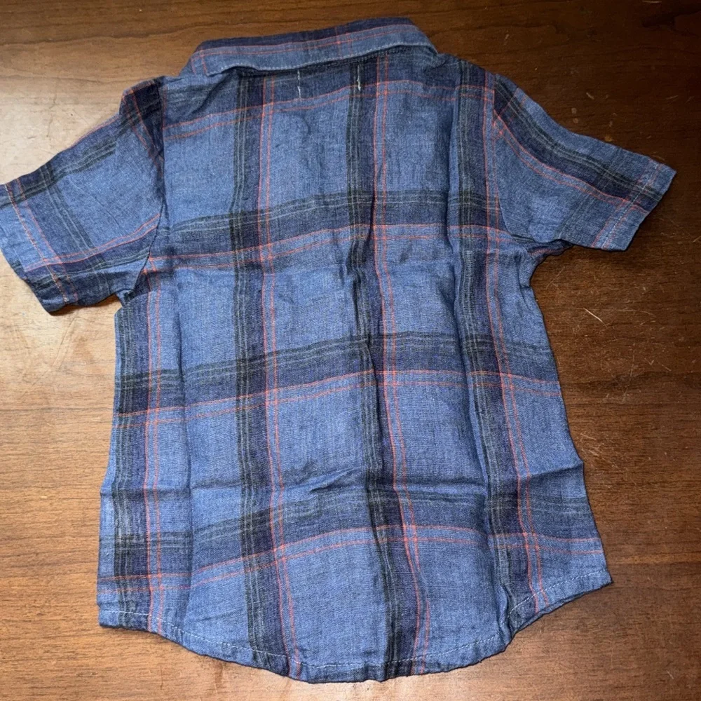 Miki Miette NWT 100% Linen Plaid Polo Button Up 18m